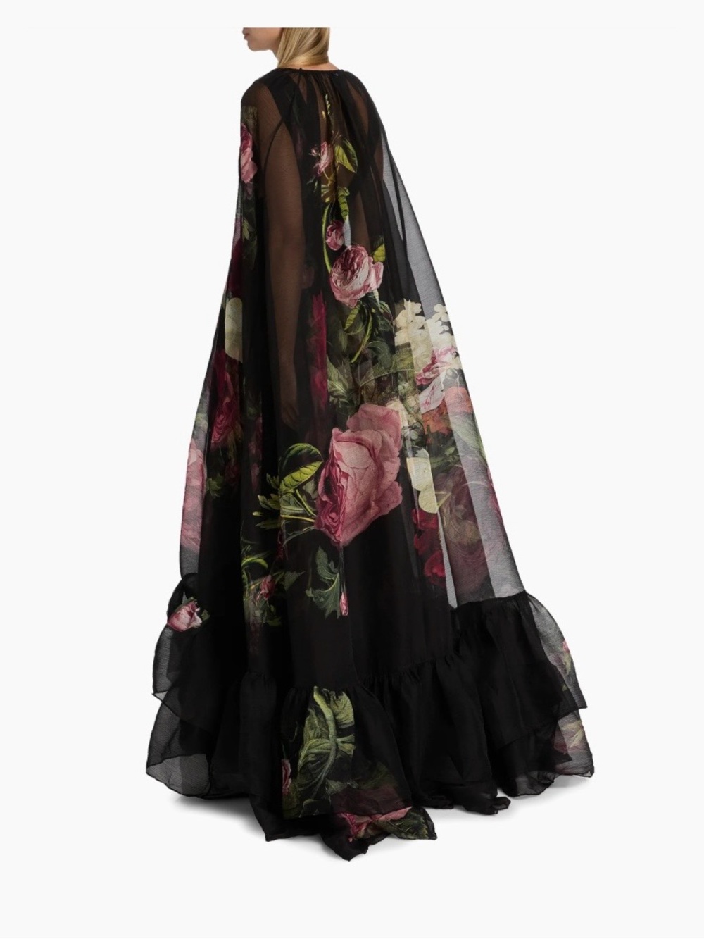 Alice + Olivia Black Maxi Dress royal  Floral Print cape back gown12 nwt - Picture 2 of 16